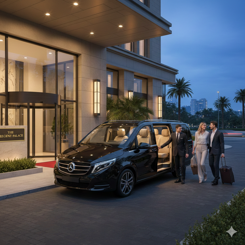 Mercedes V-Class chauffeur service at luxury hotel
